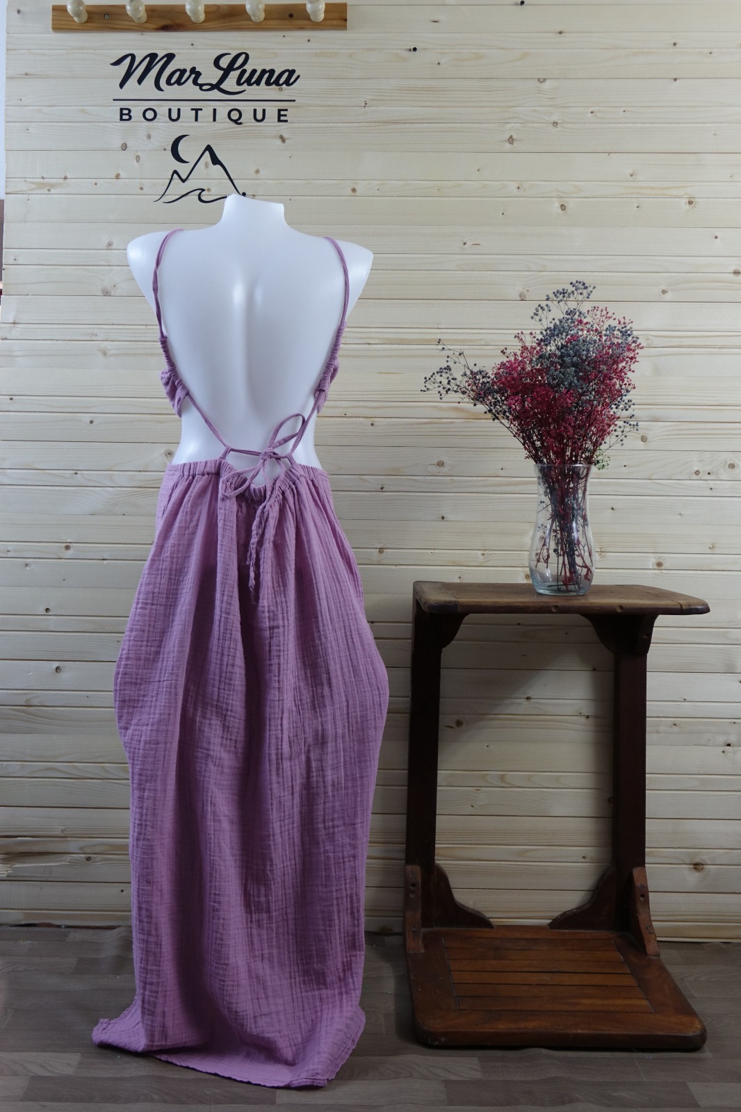 Lavanta Müslin Halter Uzun Elbise