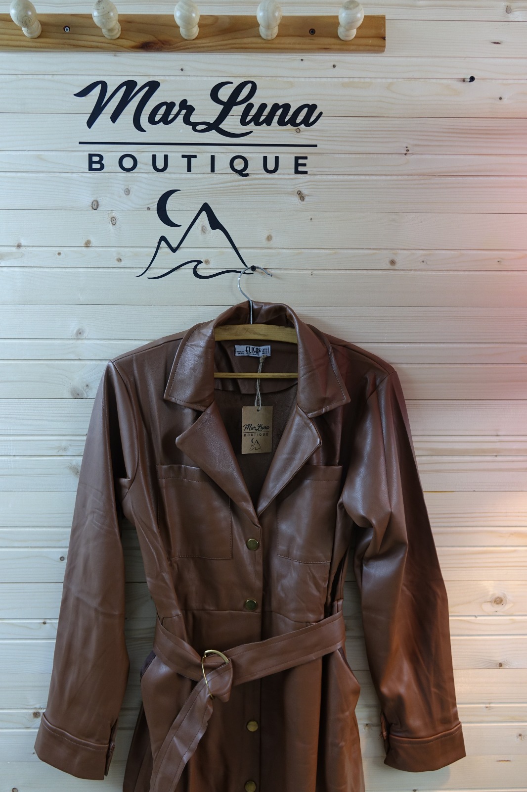 MarLuna Kemerli Suni Deri Midi Elbise – Kahve (S-M-L)