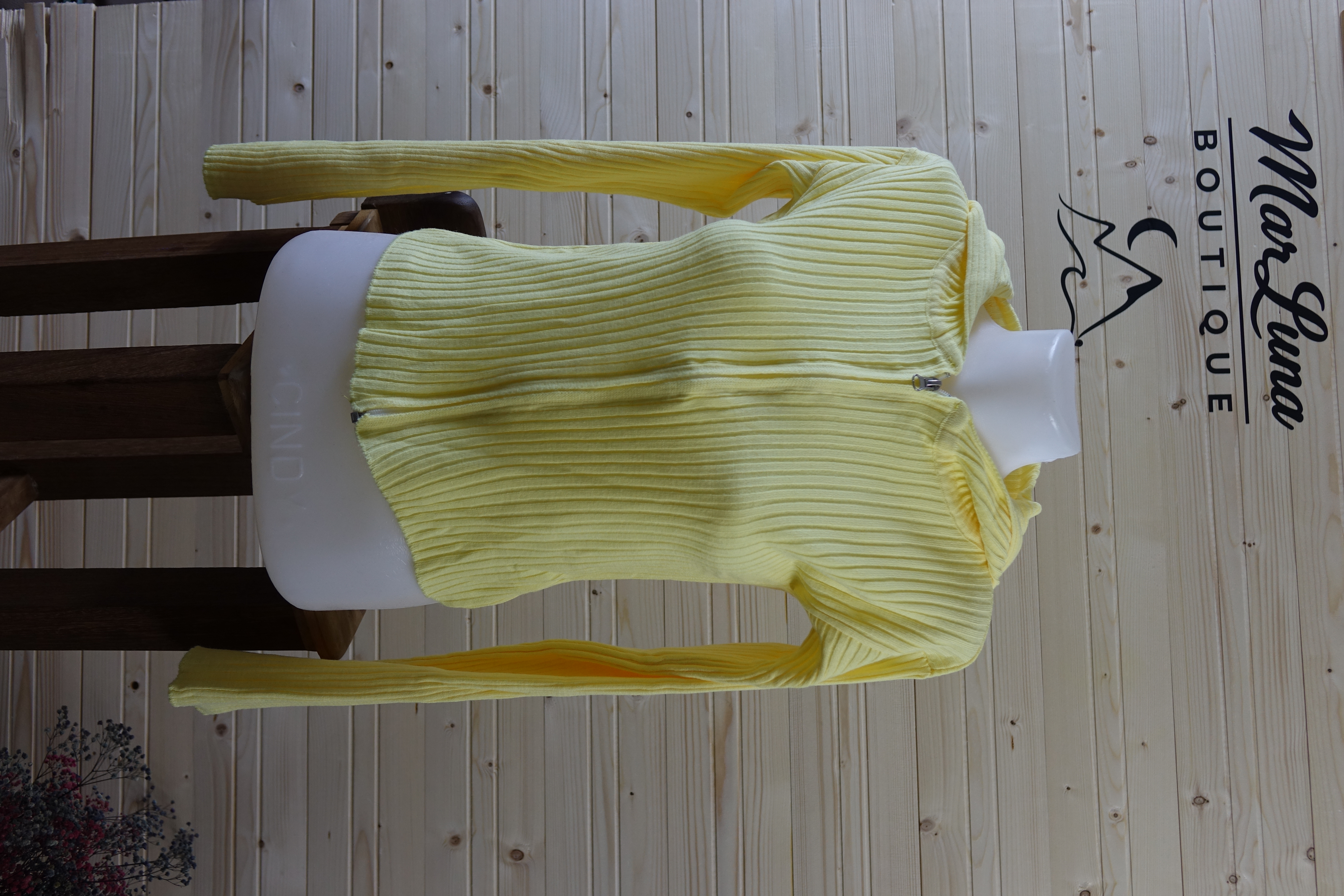 Limon Sarısı Fit Fermuarlı İnce Triko Üst