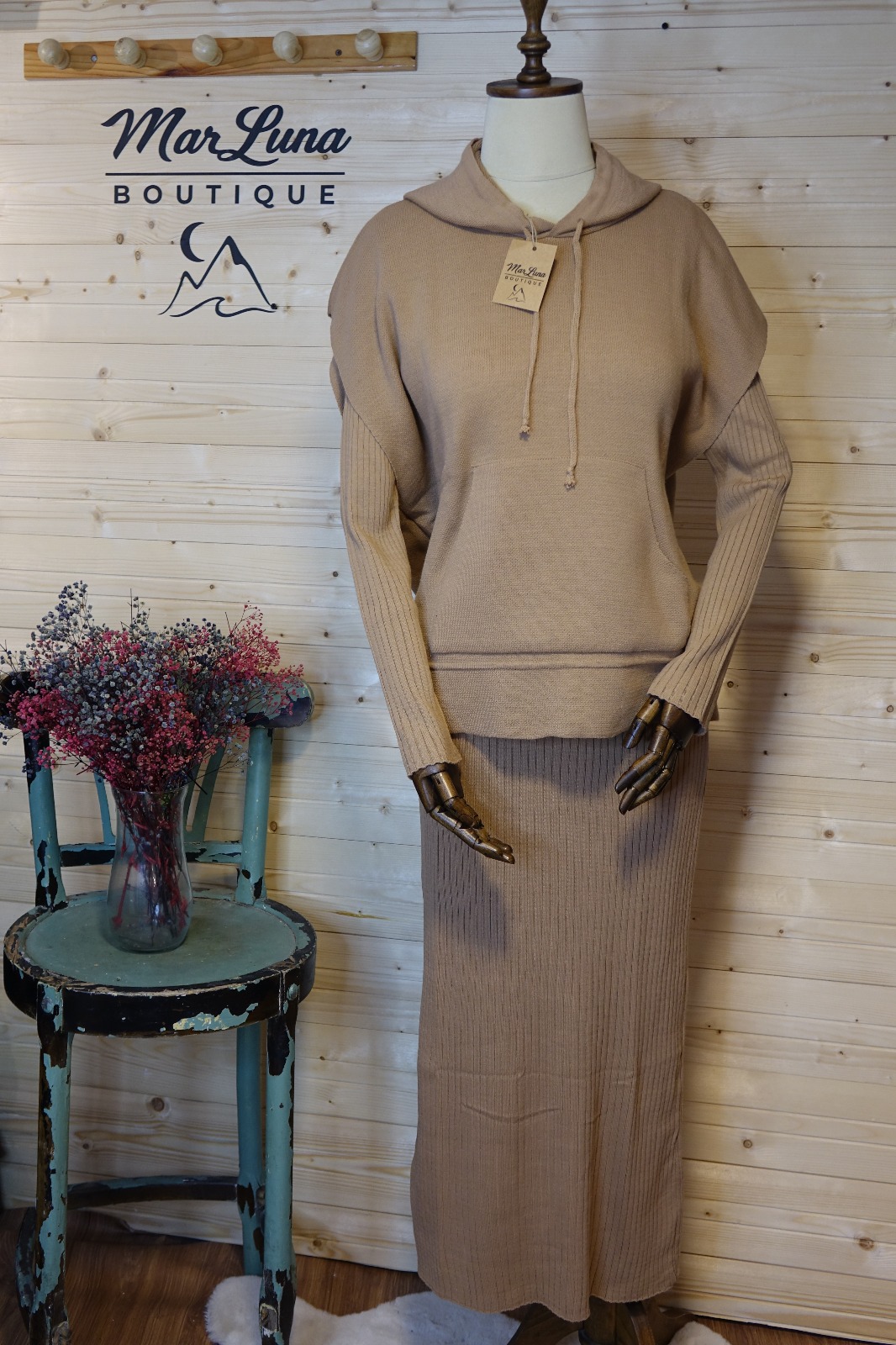 MarLuna Soft Touch Fit Rib Triko Maxi Elbise – Bej