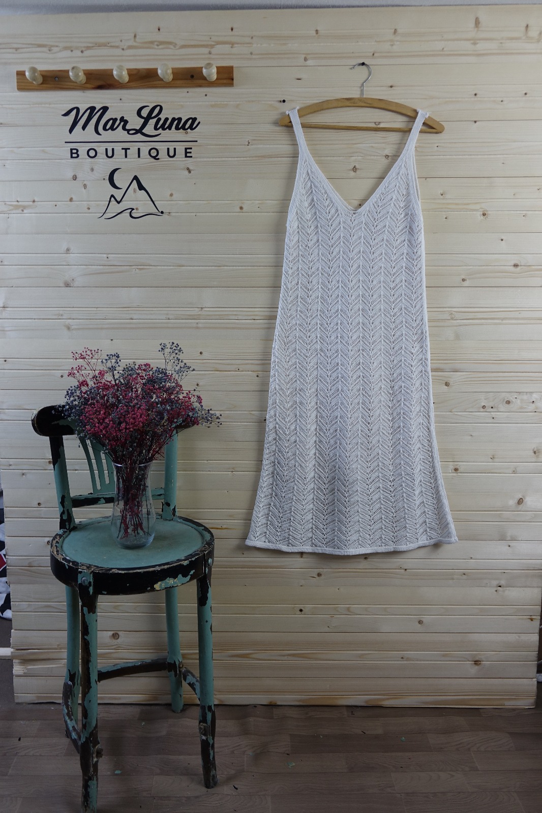 Ekru Dantel  Örme Askılı Elbise