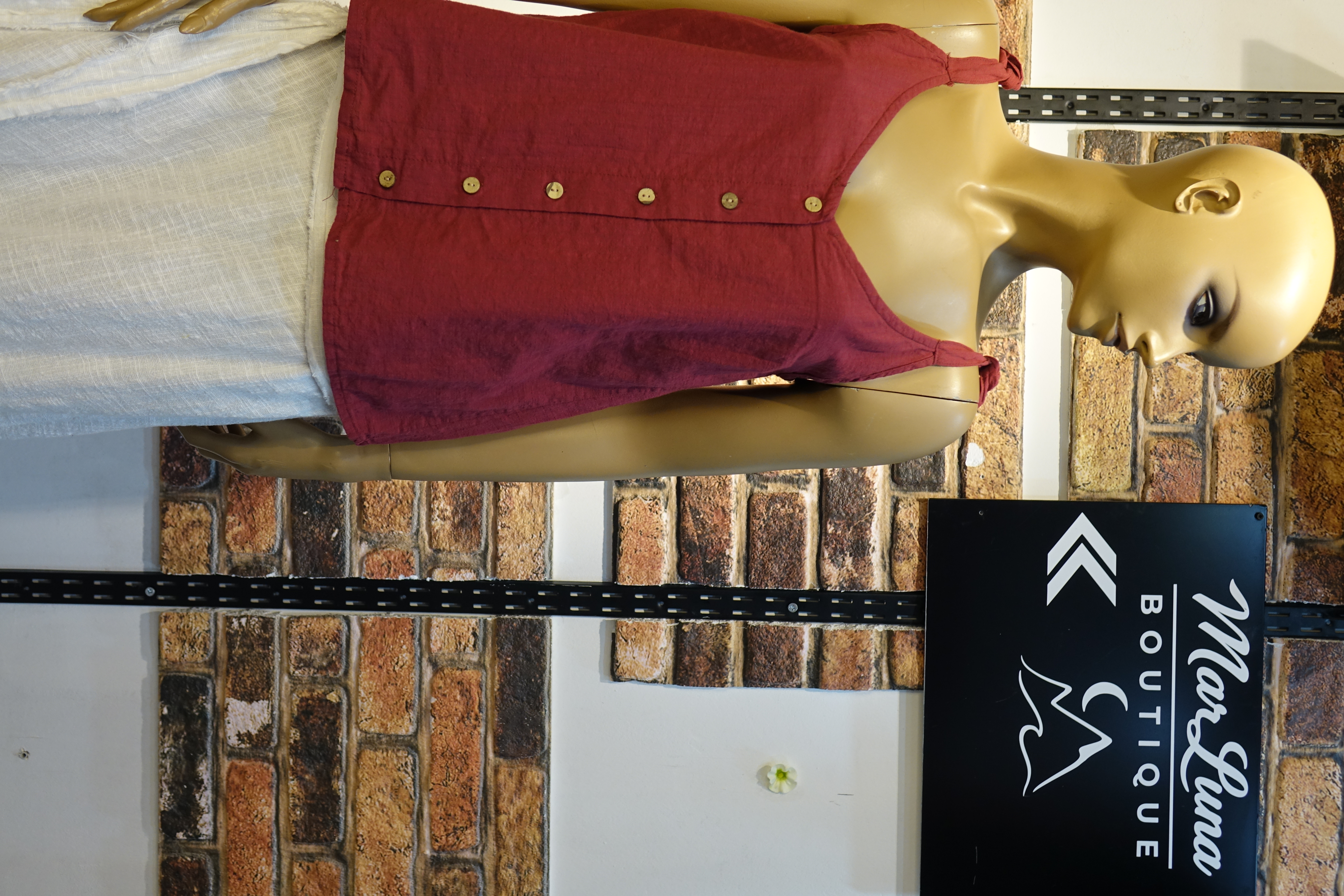 Kiremit Kırmızı Askılı Düğmeli Kadın Bluz – Yazlık Rahat Bohem Kadın Üst | MarLuna