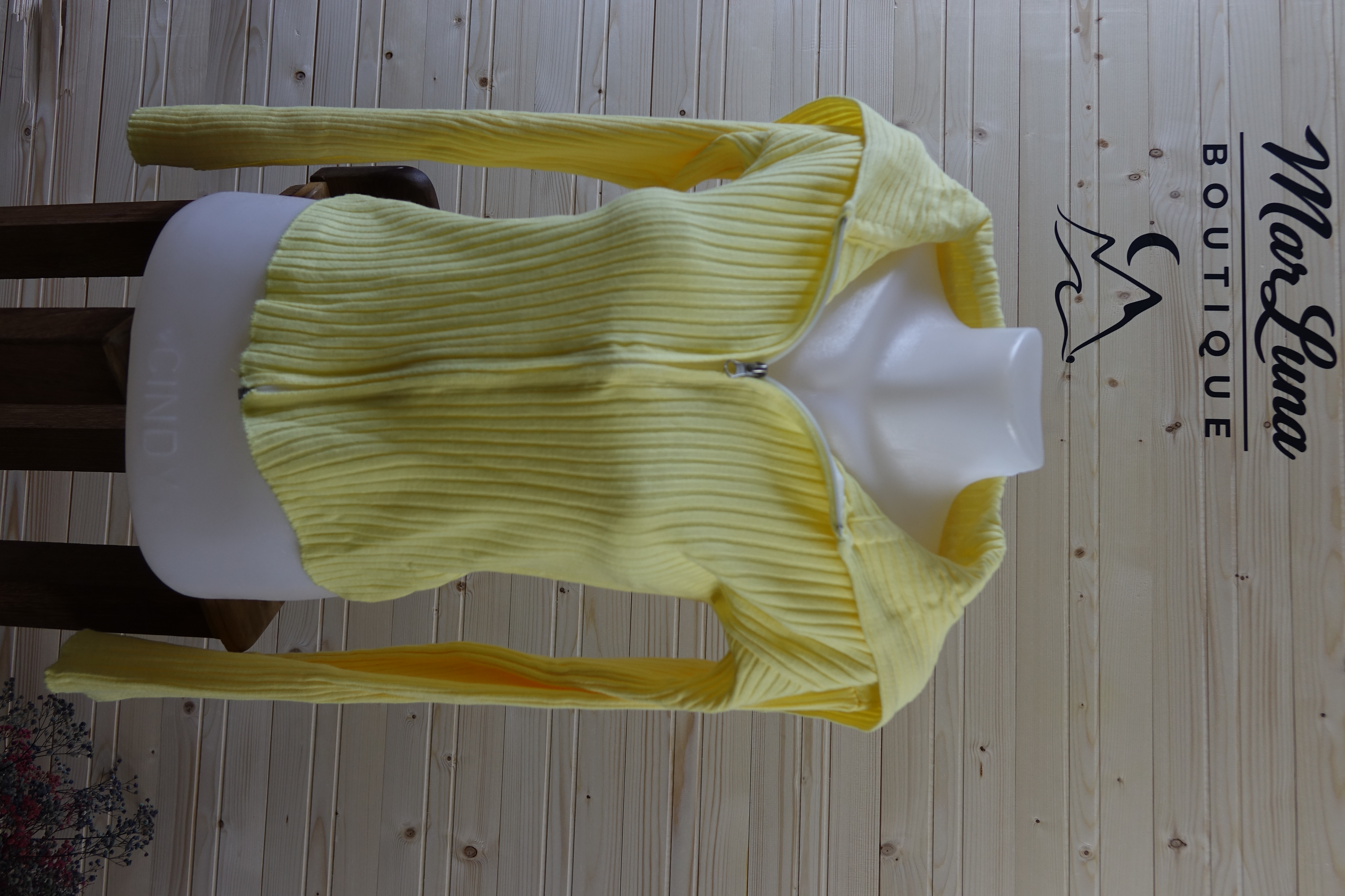 Limon Sarısı Fit Fermuarlı İnce Triko Üst